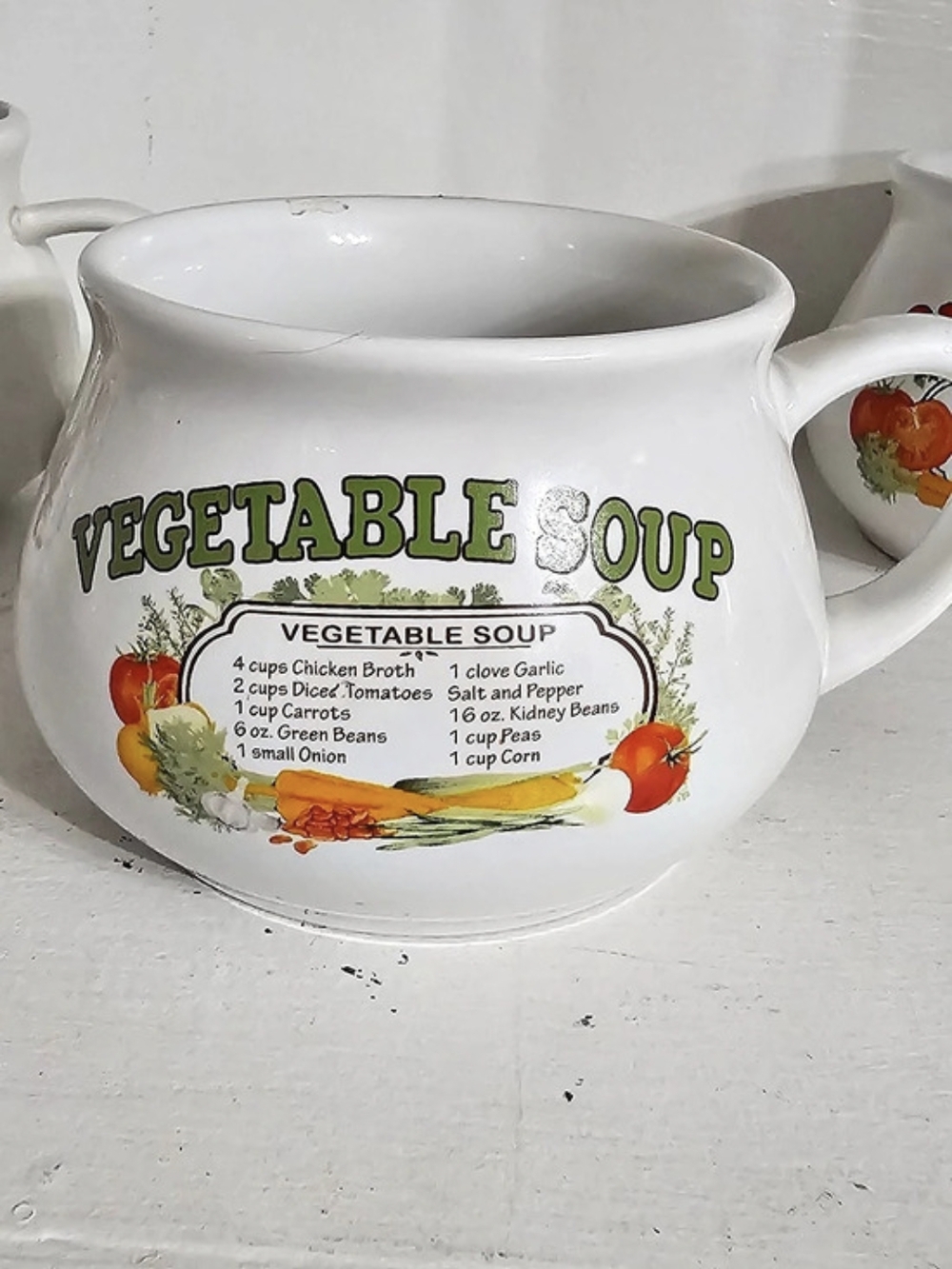 Vintage Vegetable Soup Recipe Mug Ceramic Cookware Pot